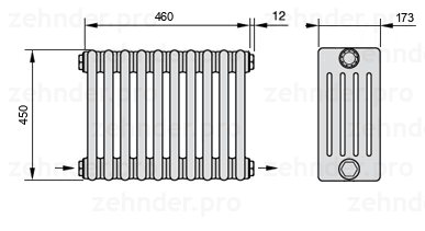 Схема (чертеж) Радиатор Zehnder Charleston 5045/10 №2670 Белый глянцевый RAL 9016